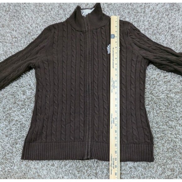 Lauren Ralph Lauren Cable Knit Sweater Women's Large Brown Crest Full Zip Up - Picture 6 of 6